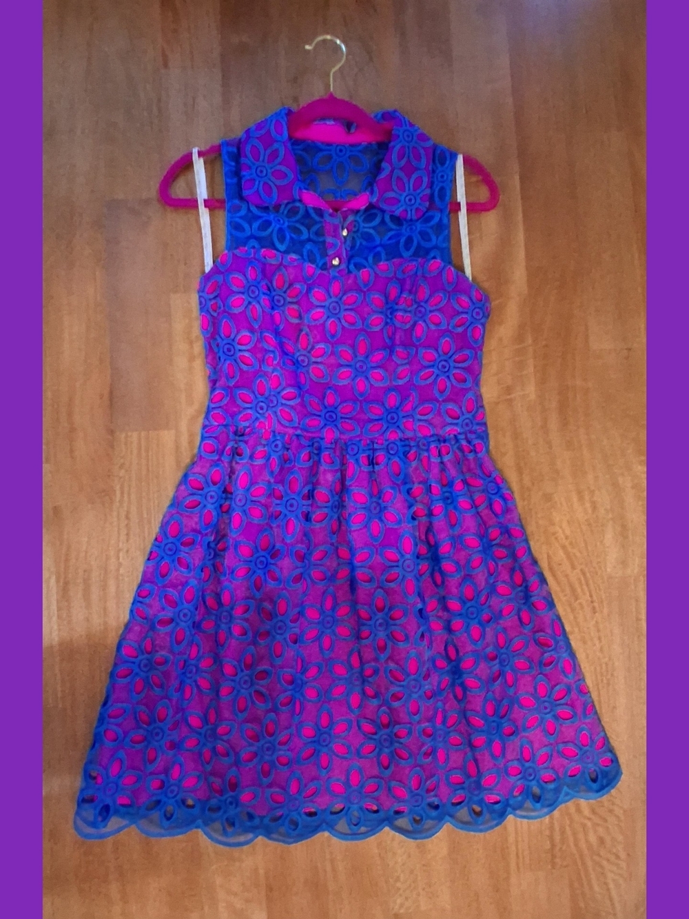 Lilly Pulitzer Fuchsia and Royal Blue Floral Eyelet Strapless Dress